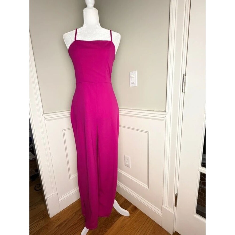 Crystal Sky Hot Pink Strapless Look Wide Leg Jumpsuit Size M